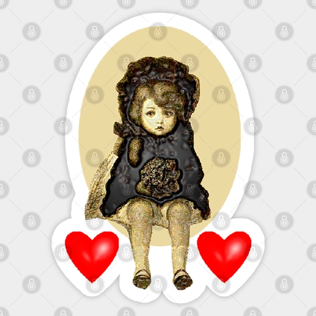 Mourning doll with sad hearts Sticker by Marccelus